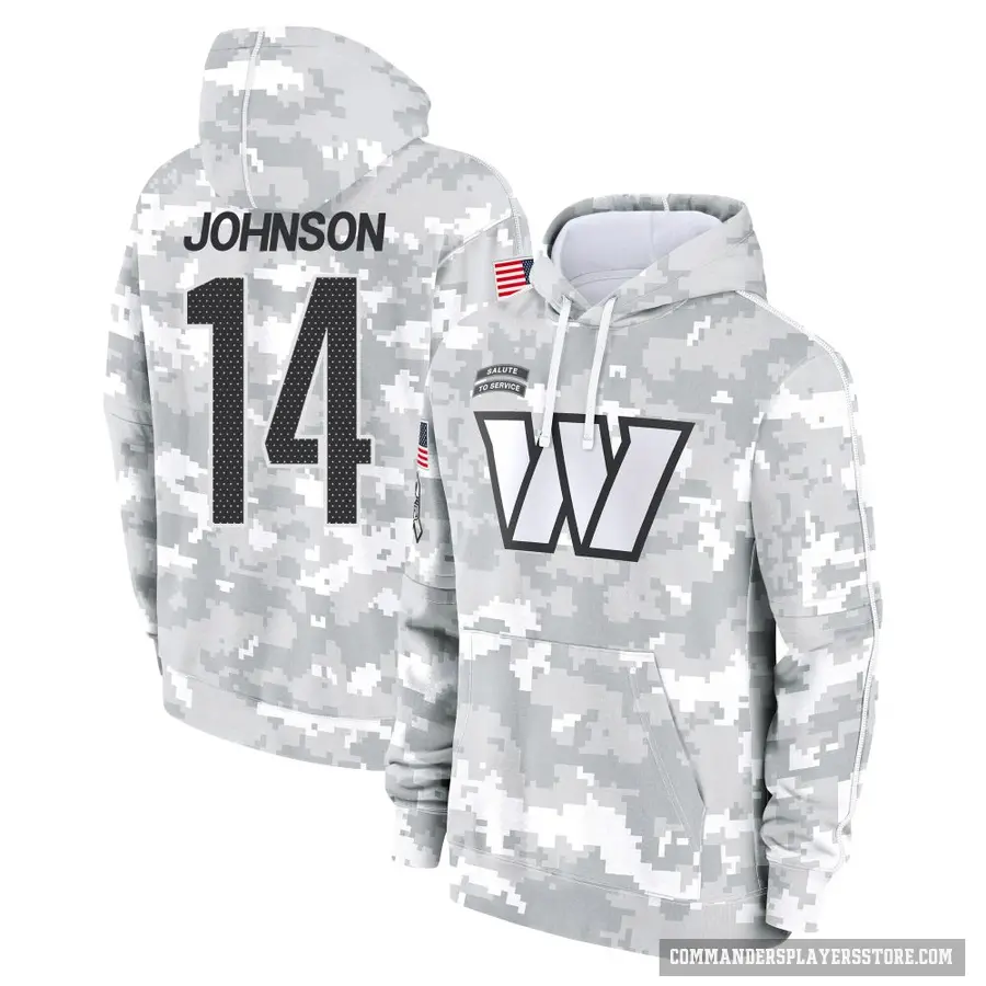 Youth ＃14 Josh Johnson Washington Commanders Arctic Camo 2024 Salute to Service Club Fleece Pullover Hoodie