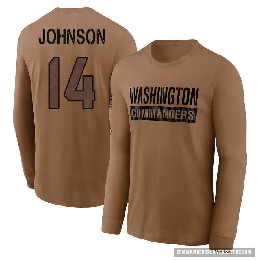 Youth ＃14 Josh Johnson Washington Commanders Brown 2023 Salute To Service Long Sleeve T-Shirt