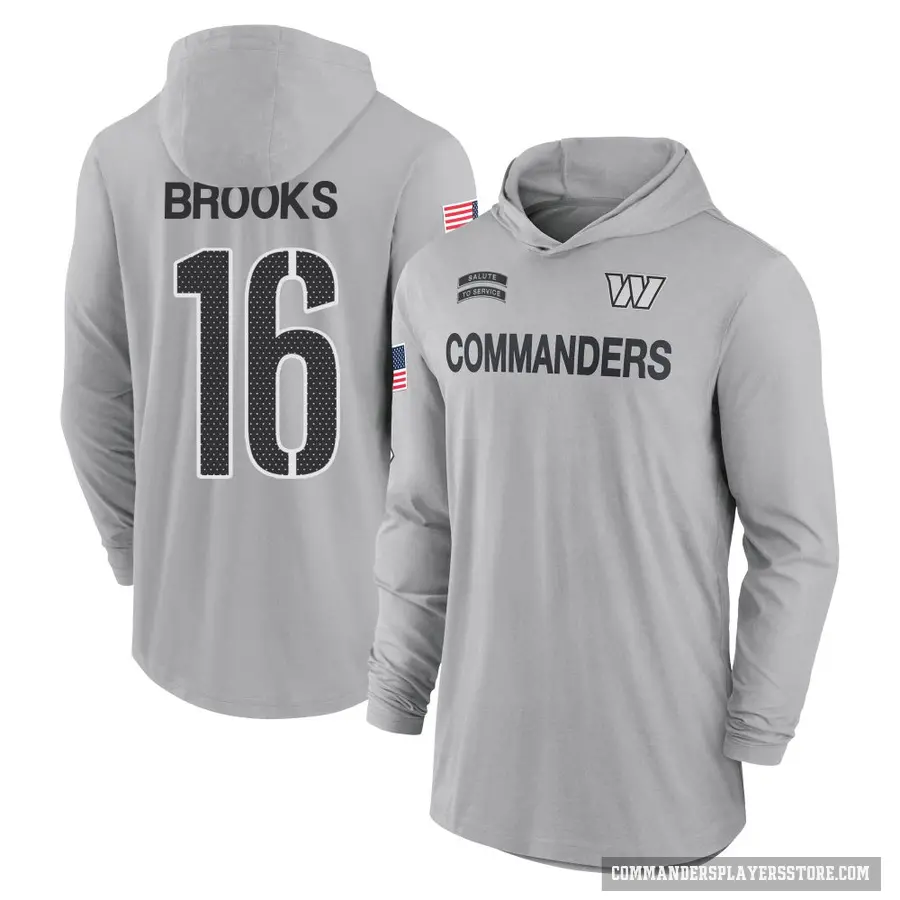 Youth ＃16 Ja'Corey Brooks Washington Commanders Gray 2024 Salute to Service Lightweight Performance Long Sleeve Hooded T-Shirt