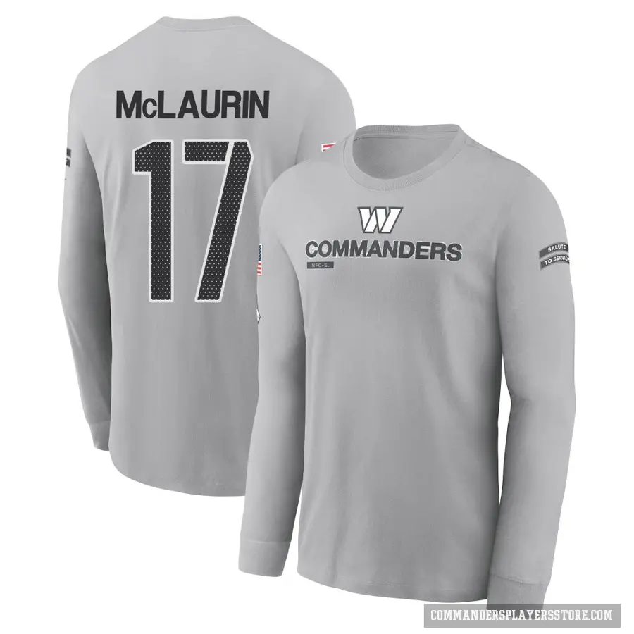 Youth ＃17 Terry McLaurin Washington Commanders Gray 2024 Salute to Service Long Sleeve T-Shirt