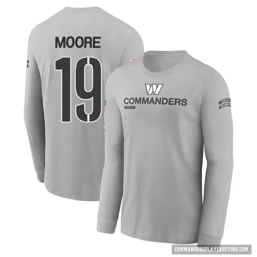 Youth ＃19 Chris Moore Washington Commanders Gray 2024 Salute to Service Long Sleeve T-Shirt