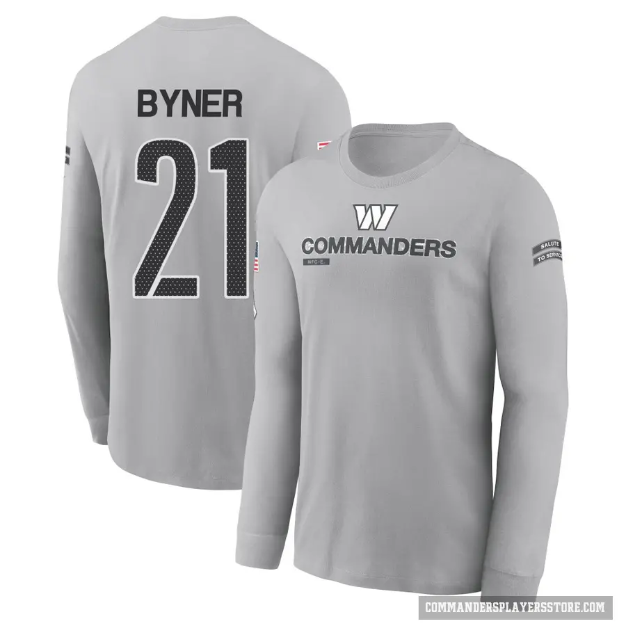 Youth ＃21 Earnest Byner Washington Commanders Gray 2024 Salute to Service Long Sleeve T-Shirt