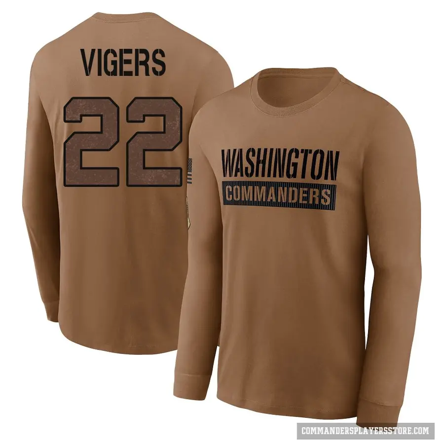 Youth ＃22 Car'lin Vigers Washington Commanders Brown 2023 Salute To Service Long Sleeve T-Shirt