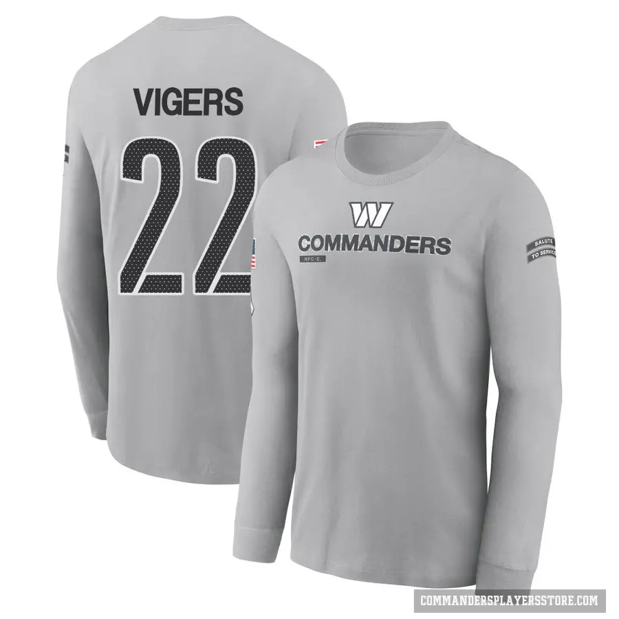 Youth ＃22 Car'lin Vigers Washington Commanders Gray 2024 Salute to Service Long Sleeve T-Shirt