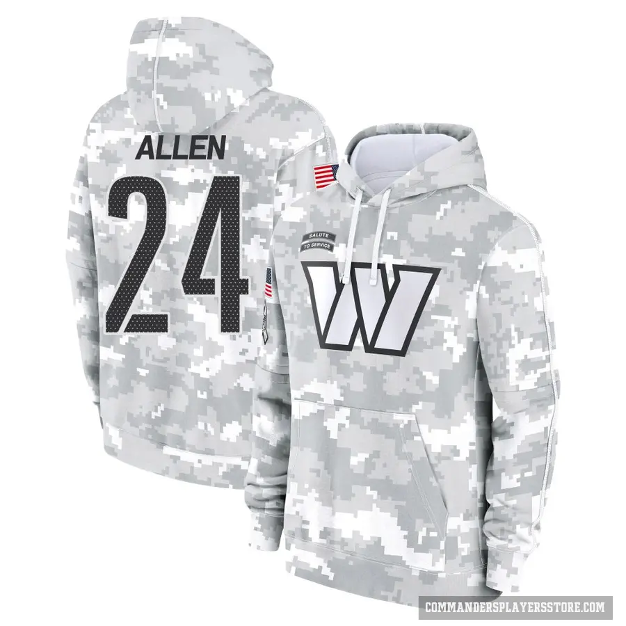 Youth ＃24 Kazmeir Allen Washington Commanders Arctic Camo 2024 Salute to Service Club Fleece Pullover Hoodie