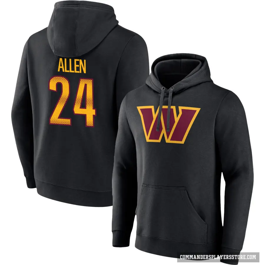Youth ＃24 Kazmeir Allen Washington Commanders Black Name & Number Pullover Hoodie