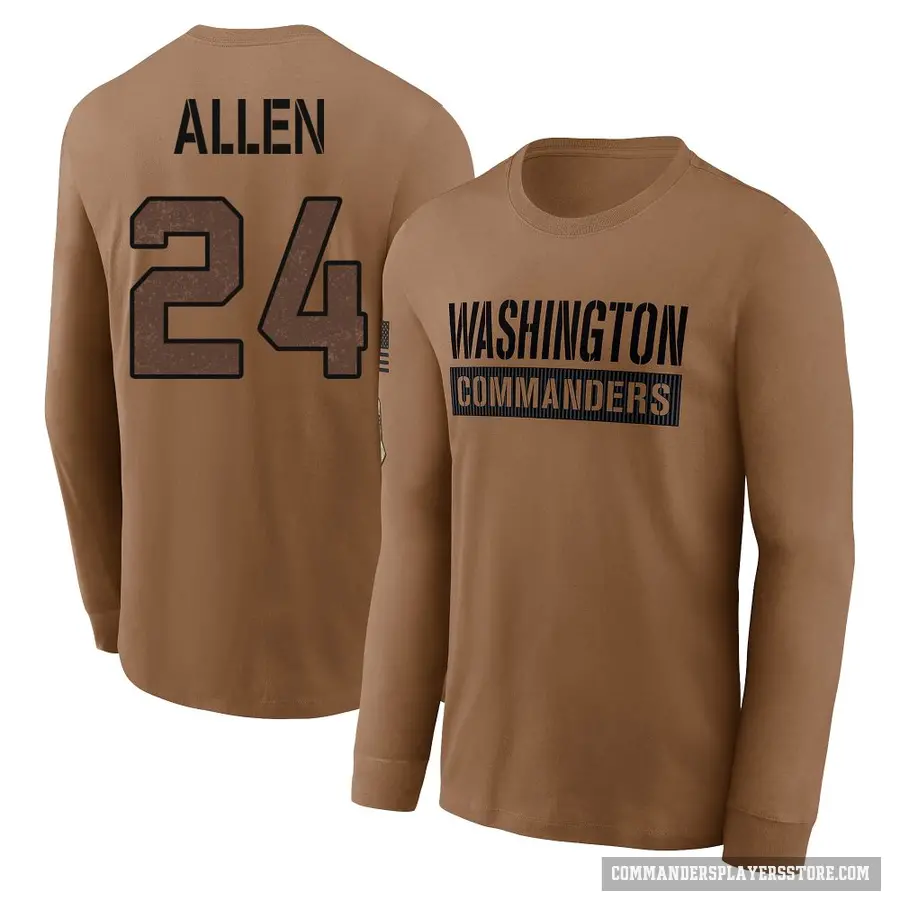 Youth ＃24 Kazmeir Allen Washington Commanders Brown 2023 Salute To Service Long Sleeve T-Shirt