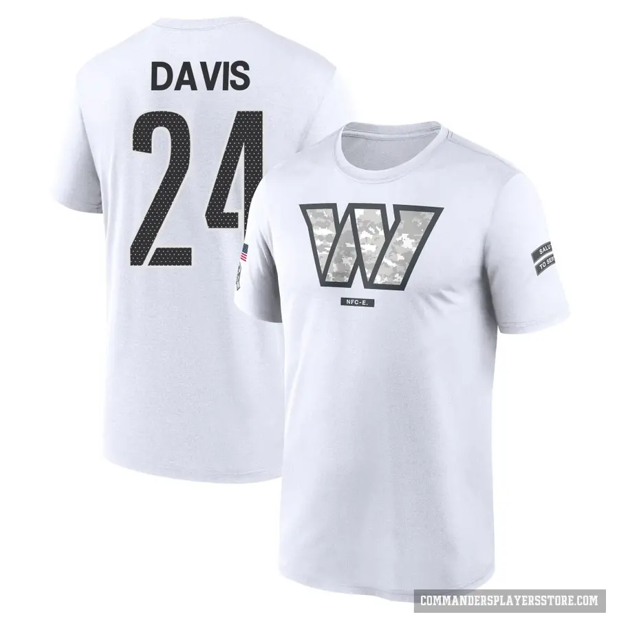 Youth ＃24 Michael Davis Washington Commanders White 2024 Salute to Service Performance T-Shirt