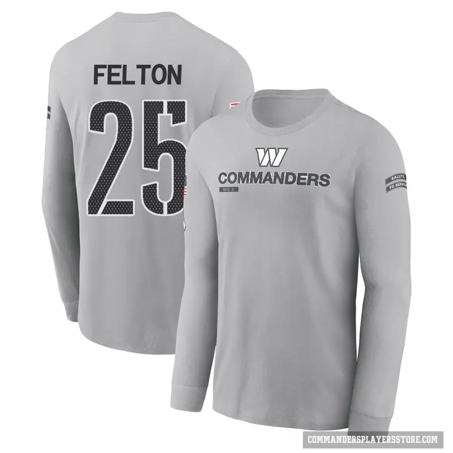 Youth ＃25 Demetric Felton Washington Commanders Gray 2024 Salute to Service Long Sleeve T-Shirt