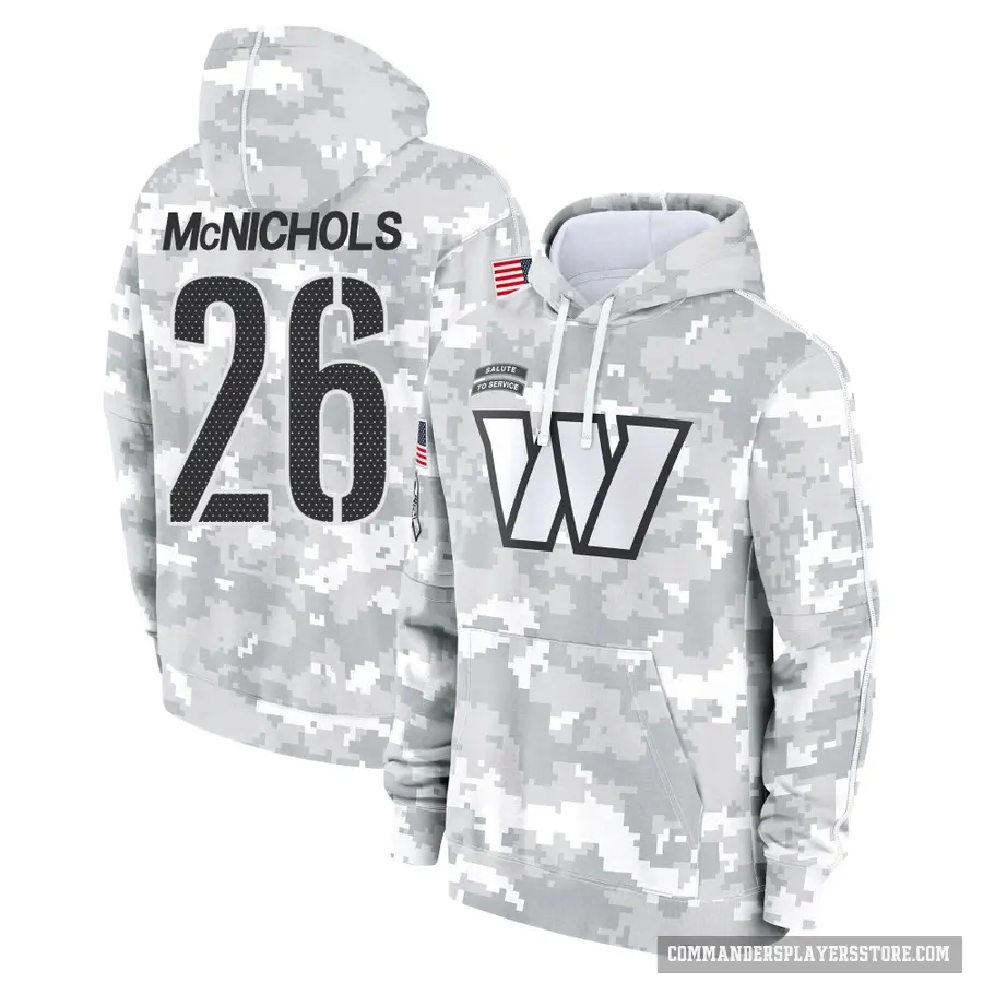 Youth ＃26 Jeremy McNichols Washington Commanders Arctic Camo 2024 Salute to Service Club Fleece Pullover Hoodie