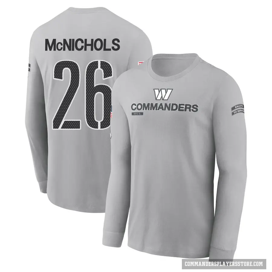 Youth ＃26 Jeremy McNichols Washington Commanders Gray 2024 Salute to Service Long Sleeve T-Shirt