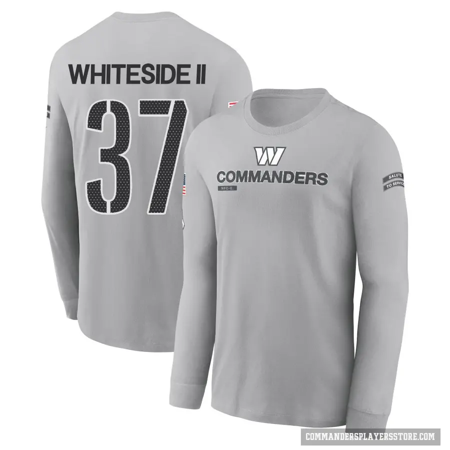 Youth ＃37 Nick Whiteside II Washington Commanders White Gray 2024 Salute to Service Long Sleeve T-Shirt
