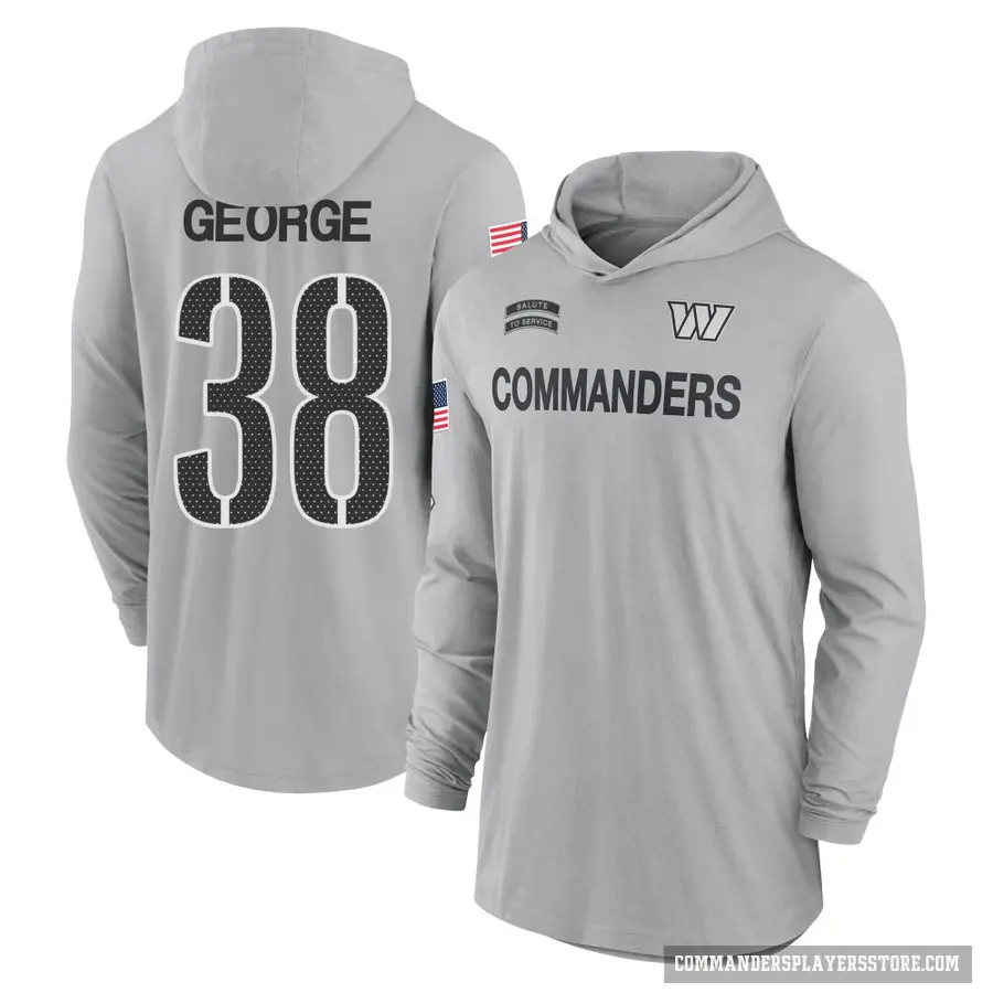 Youth ＃38 Allan George Washington Commanders Gray 2024 Salute to Service Lightweight Performance Long Sleeve Hooded T-Shirt