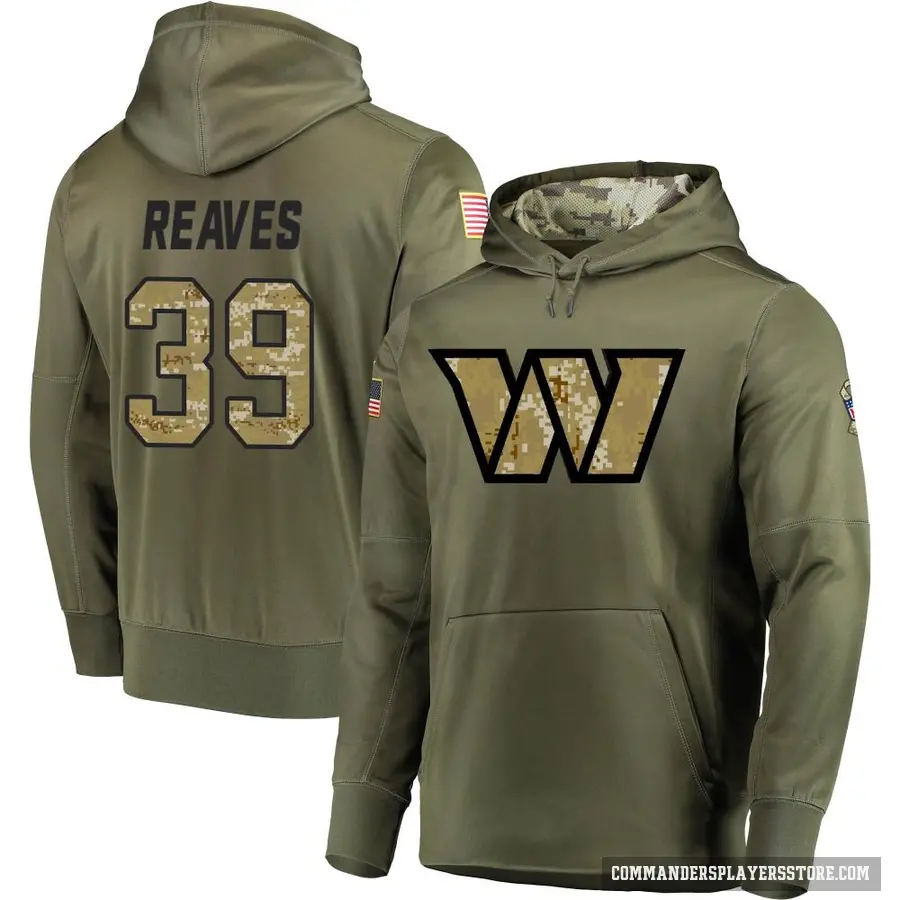 Youth ＃39 Jeremy Reaves Washington Commanders Olive Salute to Service Pullover Hoodie