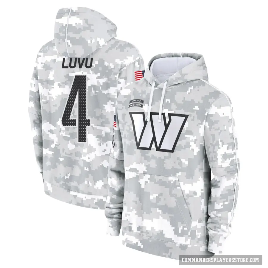 Youth ＃4 Frankie Luvu Washington Commanders Arctic Camo 2024 Salute to Service Club Fleece Pullover Hoodie