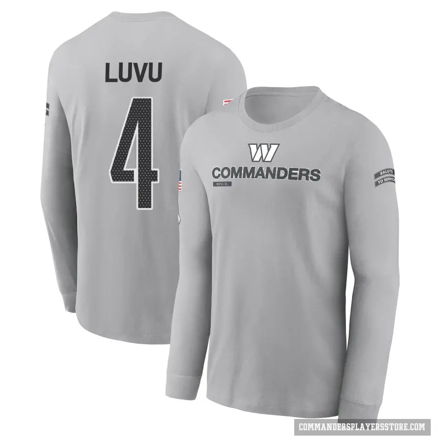 Youth ＃4 Frankie Luvu Washington Commanders Gray 2024 Salute to Service Long Sleeve T-Shirt