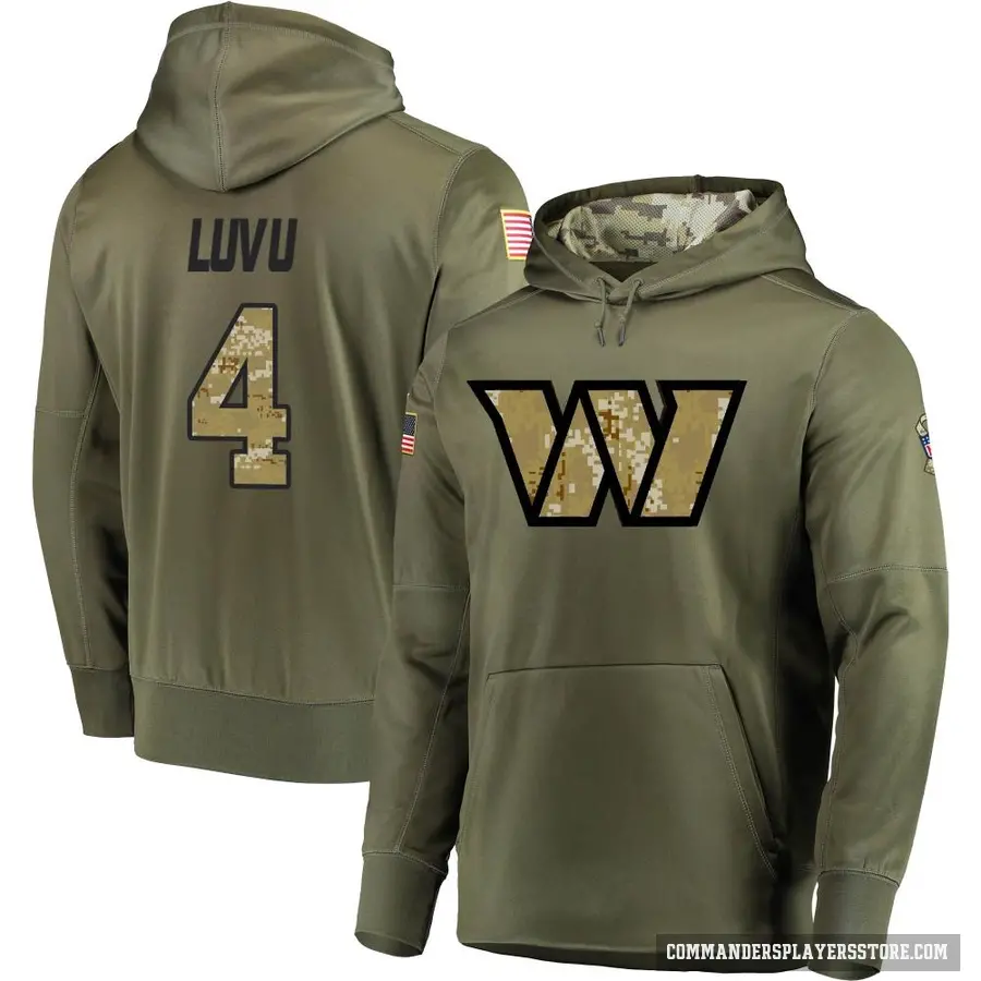 Youth ＃4 Frankie Luvu Washington Commanders Olive Salute to Service Pullover Hoodie