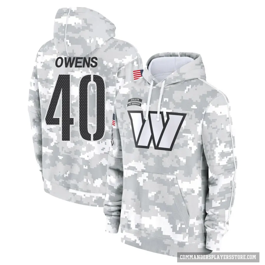 Youth ＃40 Tyler Owens Washington Commanders Arctic Camo 2024 Salute to Service Club Fleece Pullover Hoodie
