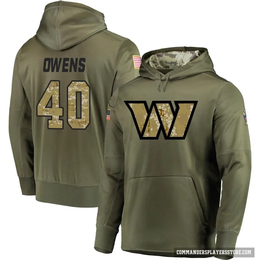 Youth ＃40 Tyler Owens Washington Commanders Olive Salute to Service Pullover Hoodie