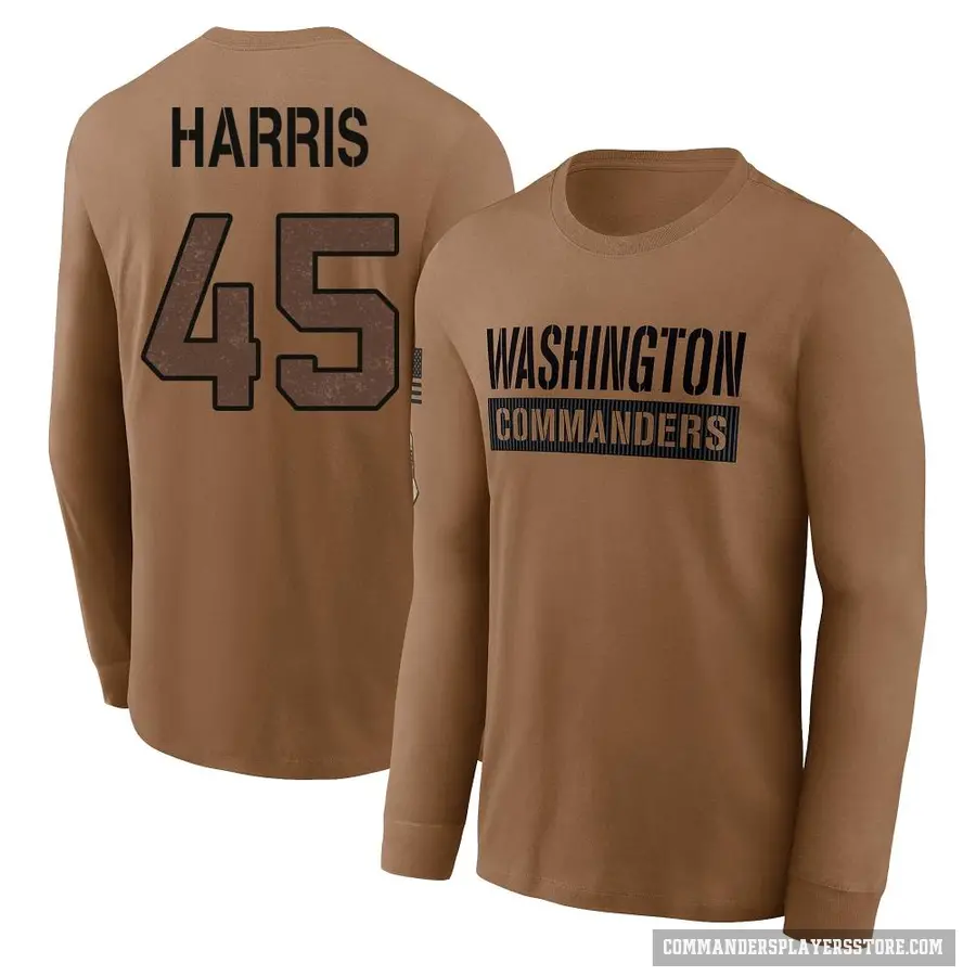 Youth ＃45 De'Jon Harris Washington Commanders Brown 2023 Salute To Service Long Sleeve T-Shirt