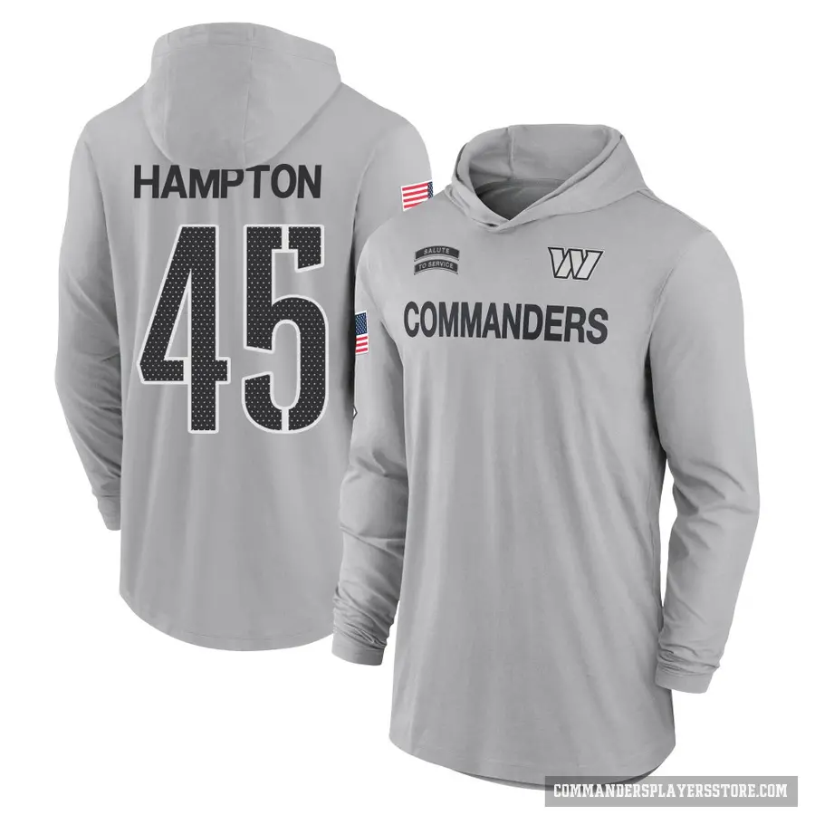 Youth ＃45 Dominique Hampton Washington Commanders Gray 2024 Salute to Service Lightweight Performance Long Sleeve Hooded T-Shirt