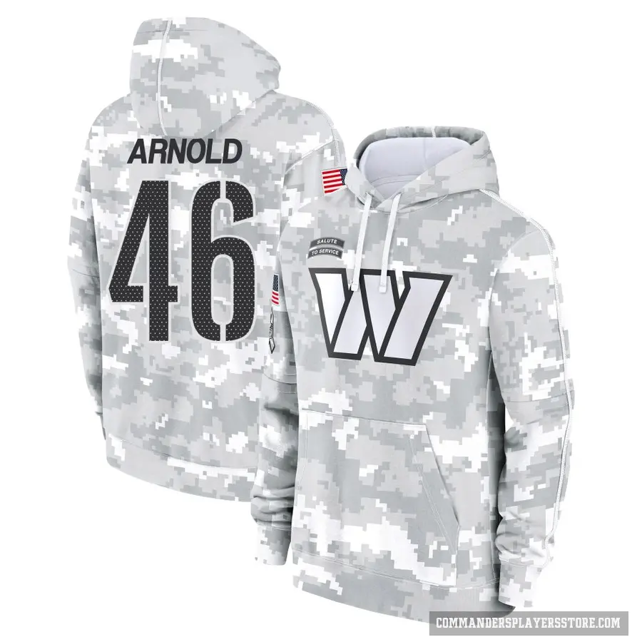Youth ＃46 Kam Arnold Washington Commanders Arctic Camo 2024 Salute to Service Club Fleece Pullover Hoodie
