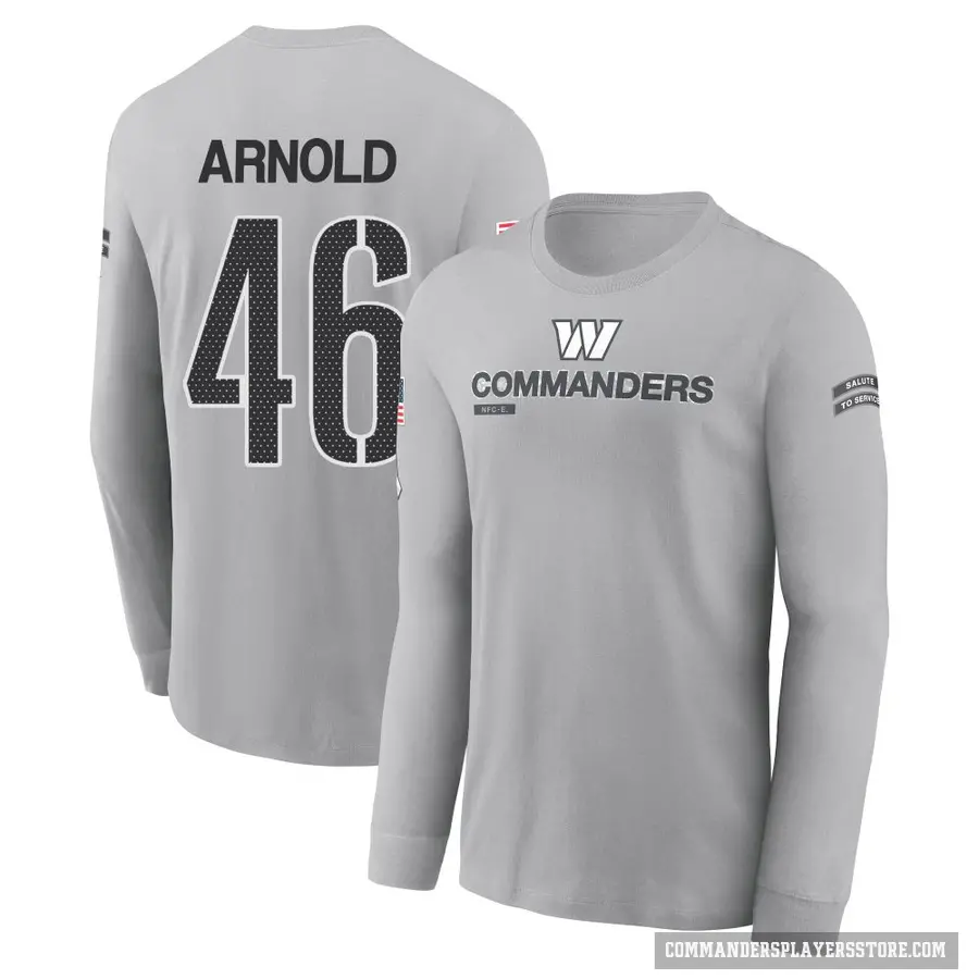 Youth ＃46 Kam Arnold Washington Commanders Gray 2024 Salute to Service Long Sleeve T-Shirt