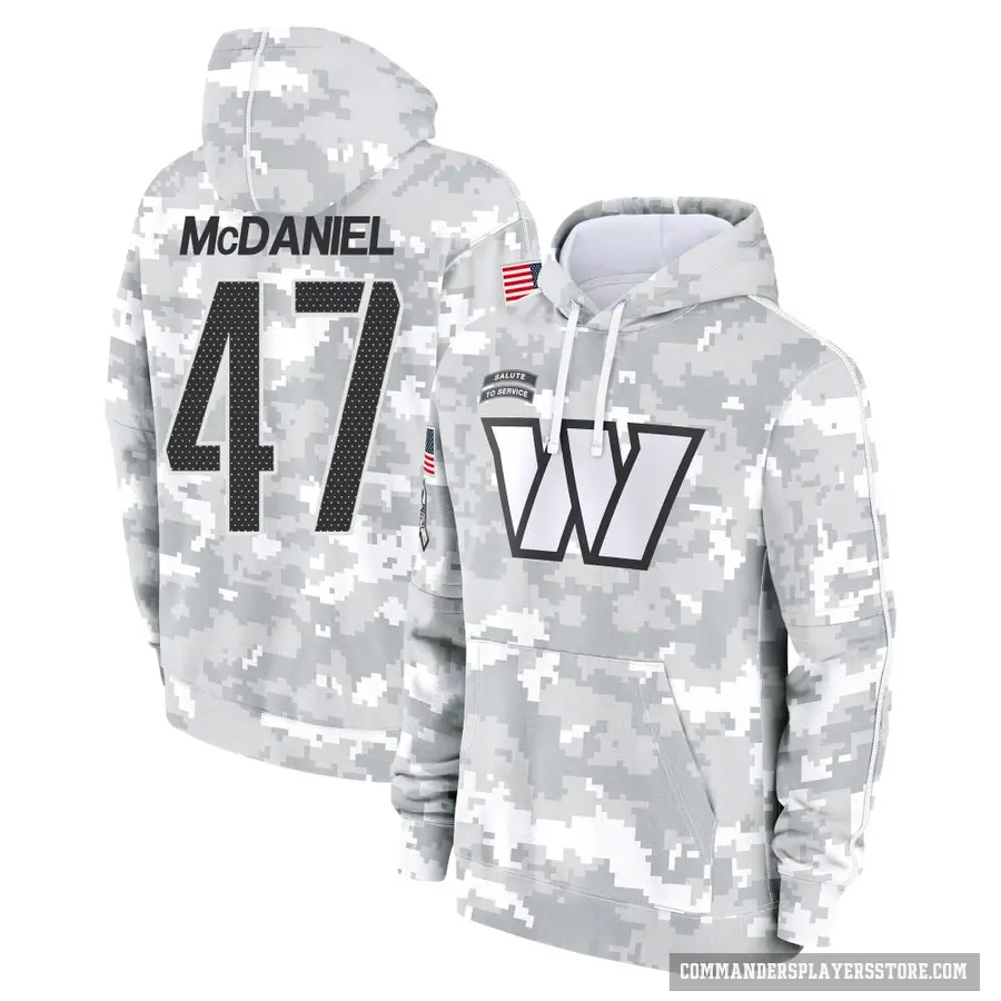Youth ＃47 Robert McDaniel Washington Commanders Arctic Camo 2024 Salute to Service Club Fleece Pullover Hoodie