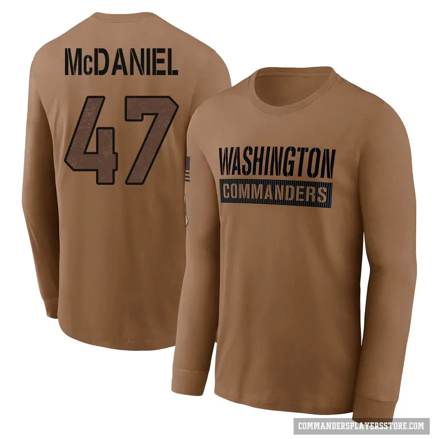 Youth ＃47 Robert McDaniel Washington Commanders Brown 2023 Salute To Service Long Sleeve T-Shirt