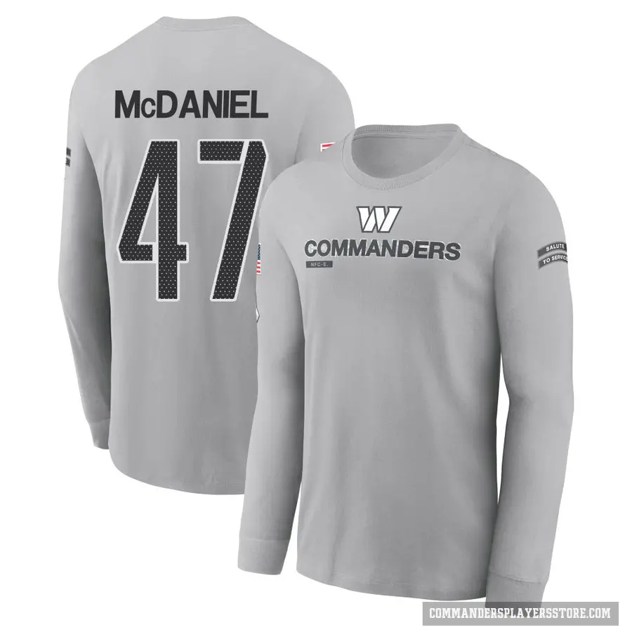 Youth ＃47 Robert McDaniel Washington Commanders Gray 2024 Salute to Service Long Sleeve T-Shirt