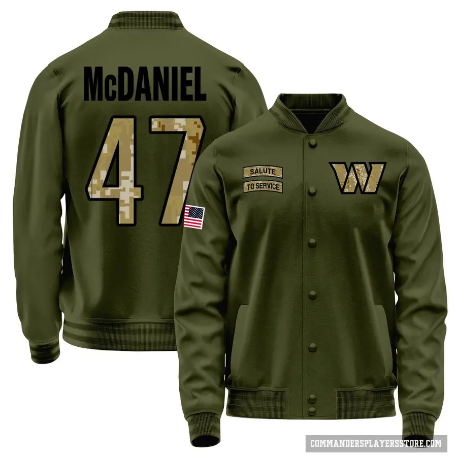 Youth ＃47 Robert McDaniel Washington Commanders Olive Salute to Service Sideline Performance Jacket