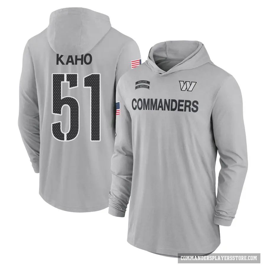 Youth ＃51 Ale Kaho Washington Commanders Gray 2024 Salute to Service Lightweight Performance Long Sleeve Hooded T-Shirt