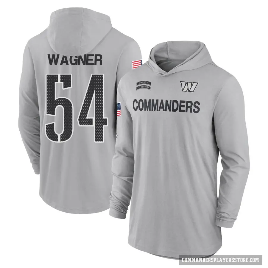 Youth ＃54 Bobby Wagner Washington Commanders Gray 2024 Salute to Service Lightweight Performance Long Sleeve Hooded T-Shirt