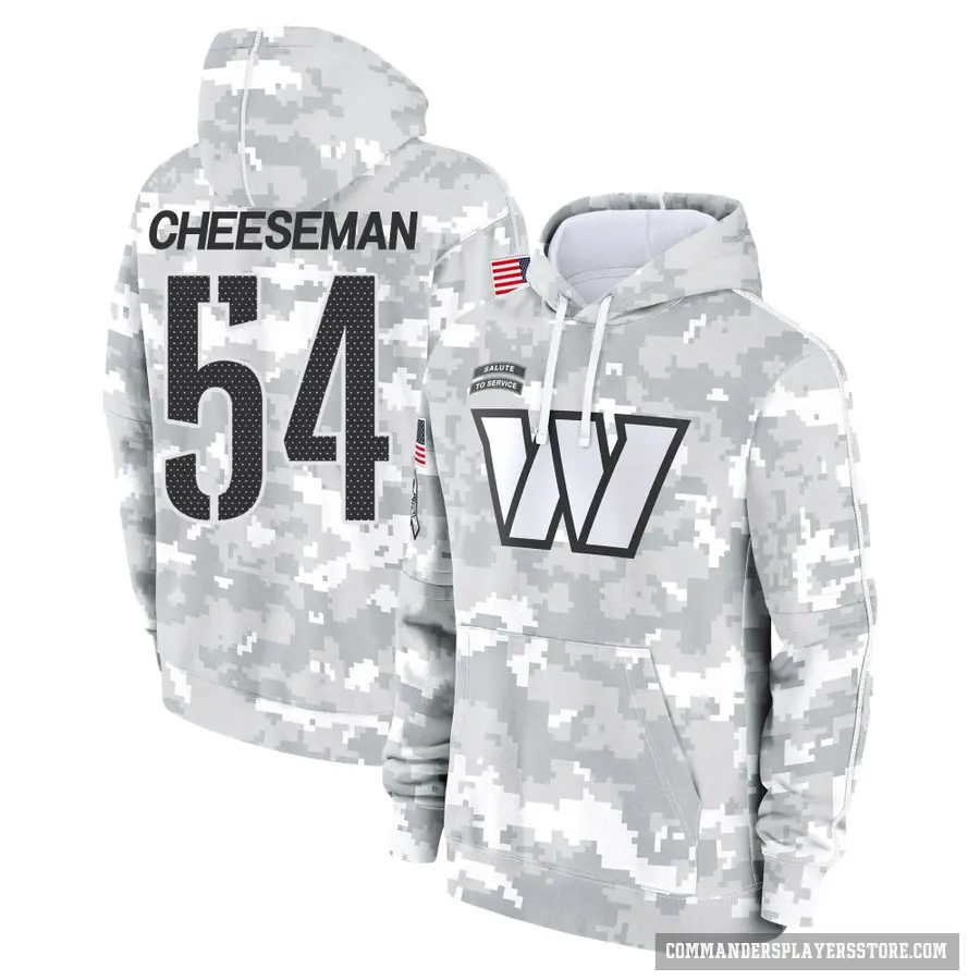 Youth ＃54 Camaron Cheeseman Washington Commanders Arctic Camo 2024 Salute to Service Club Fleece Pullover Hoodie