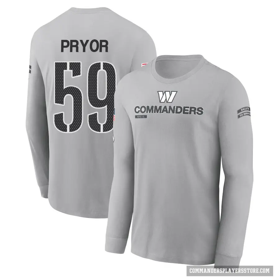 Youth ＃59 Joshua Pryor Washington Commanders Gray 2024 Salute to Service Long Sleeve T-Shirt