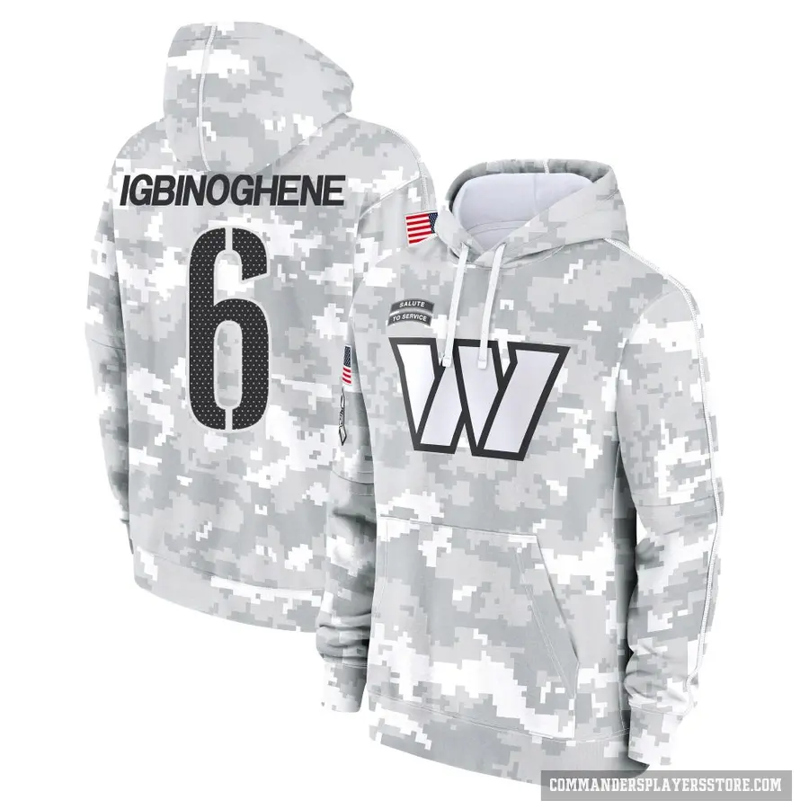 Youth ＃6 Noah Igbinoghene Washington Commanders Arctic Camo 2024 Salute to Service Club Fleece Pullover Hoodie