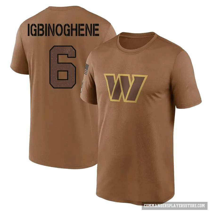 Youth ＃6 Noah Igbinoghene Washington Commanders Brown 2023 Salute To Service Performance T-Shirt