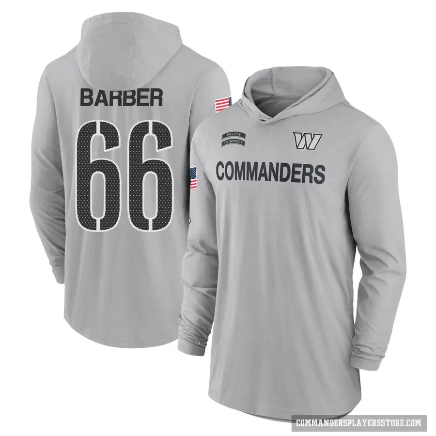 Youth ＃66 Ricky Barber Washington Commanders Gray 2024 Salute to Service Lightweight Performance Long Sleeve Hooded T-Shirt