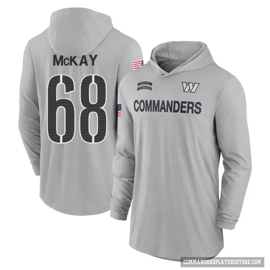 Youth ＃68 Timothy McKay Washington Commanders Gray 2024 Salute to Service Lightweight Performance Long Sleeve Hooded T-Shirt
