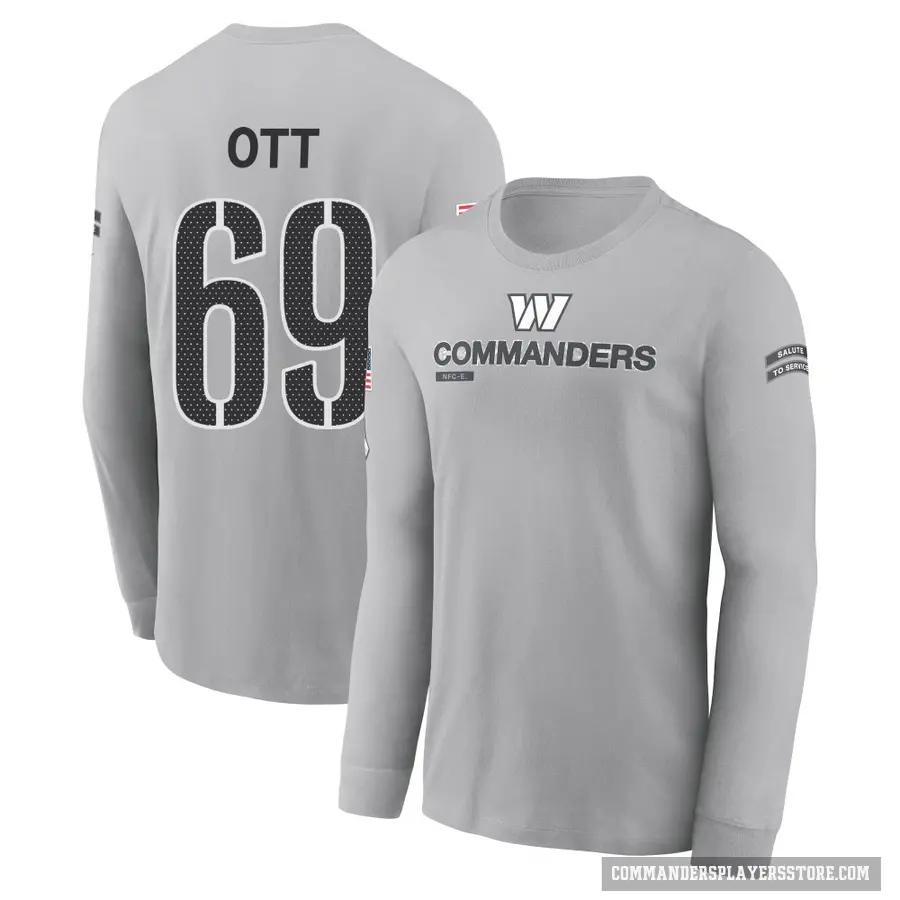 Youth ＃69 Tyler Ott Washington Commanders Gray 2024 Salute to Service Long Sleeve T-Shirt