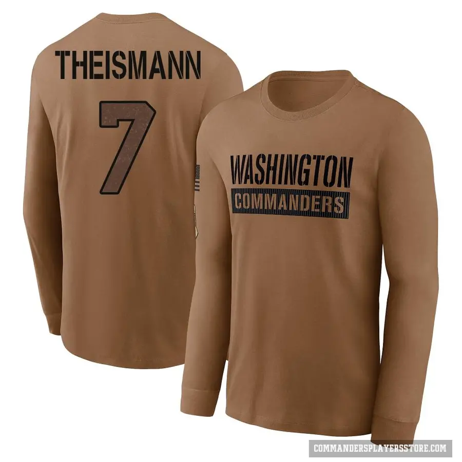 Youth ＃7 Joe Theismann Washington Commanders Brown 2023 Salute To Service Long Sleeve T-Shirt