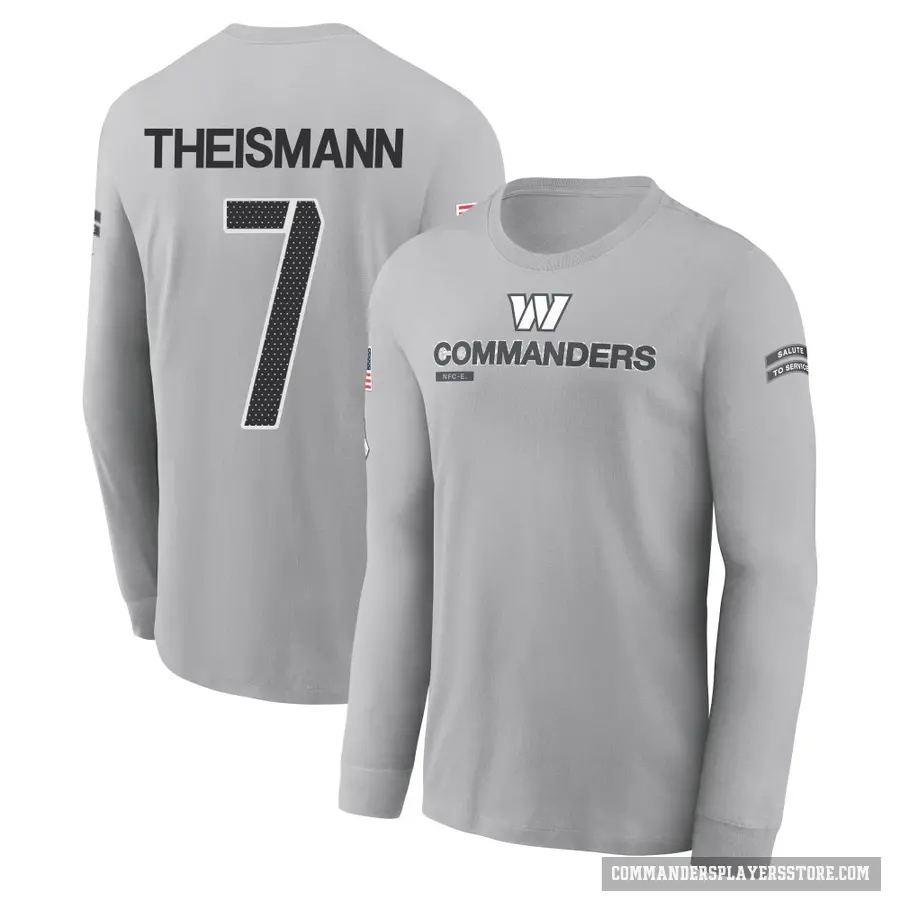 Youth ＃7 Joe Theismann Washington Commanders Gray 2024 Salute to Service Long Sleeve T-Shirt