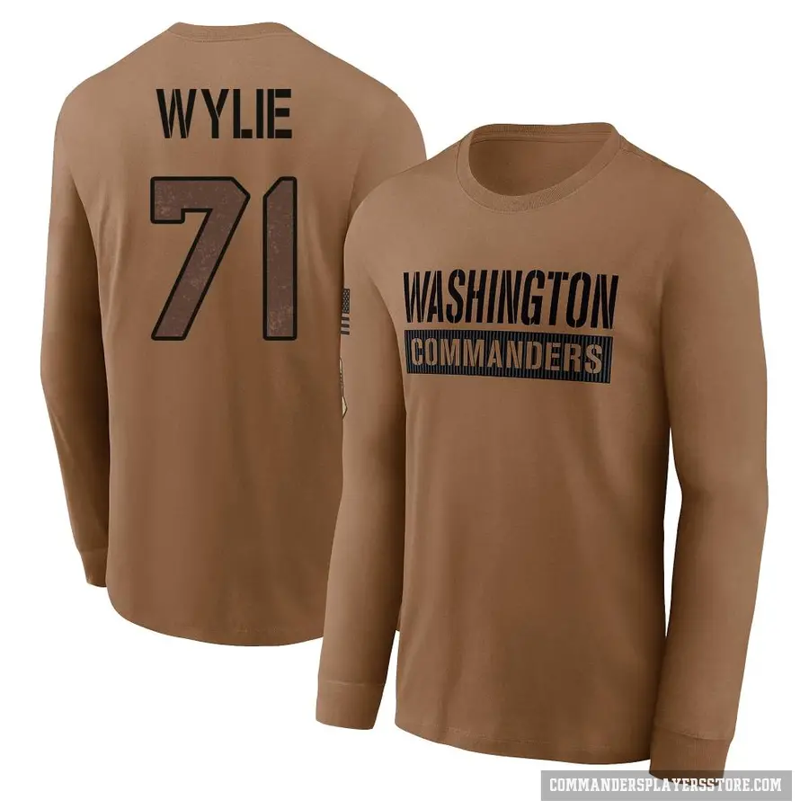 Youth ＃71 Andrew Wylie Washington Commanders Brown 2023 Salute To Service Long Sleeve T-Shirt