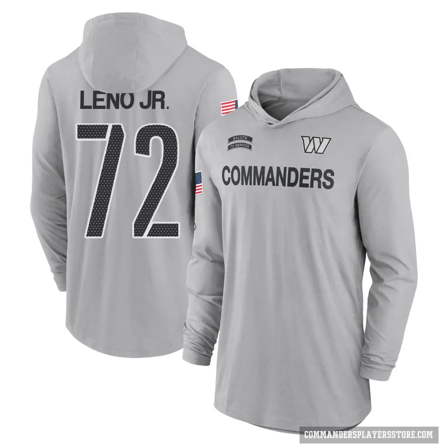 Youth ＃72 Charles Leno Jr. Washington Commanders Gray 2024 Salute to Service Lightweight Performance Long Sleeve Hooded T-Shirt
