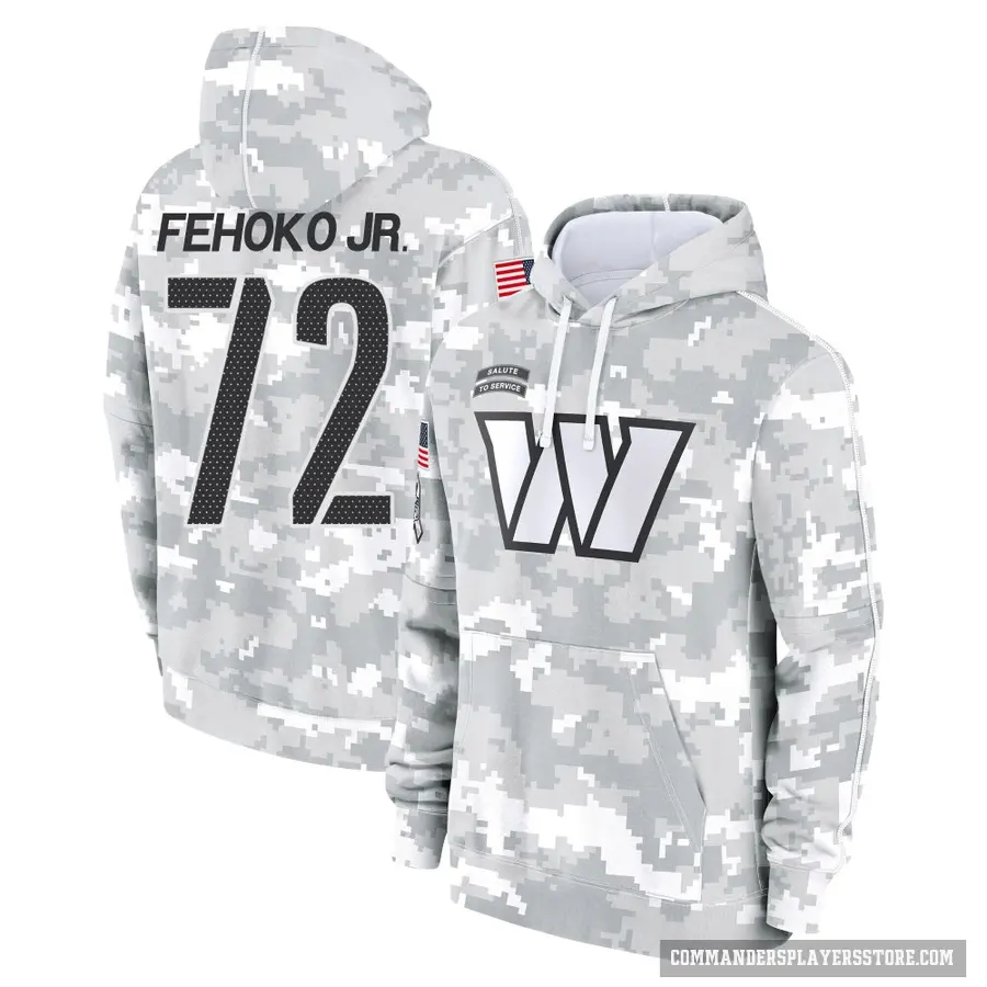 Youth ＃72 Viliami Fehoko Jr. Washington Commanders Arctic Camo 2024 Salute to Service Club Fleece Pullover Hoodie