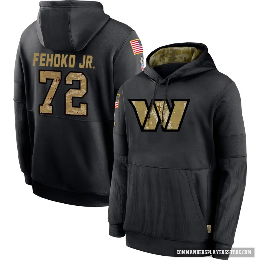 Youth ＃72 Viliami Fehoko Jr. Washington Commanders Black 2020 Salute to Service Sideline Performance Pullover Hoodie