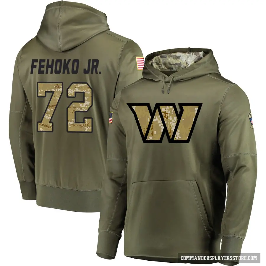 Youth ＃72 Viliami Fehoko Jr. Washington Commanders Olive Salute to Service Pullover Hoodie