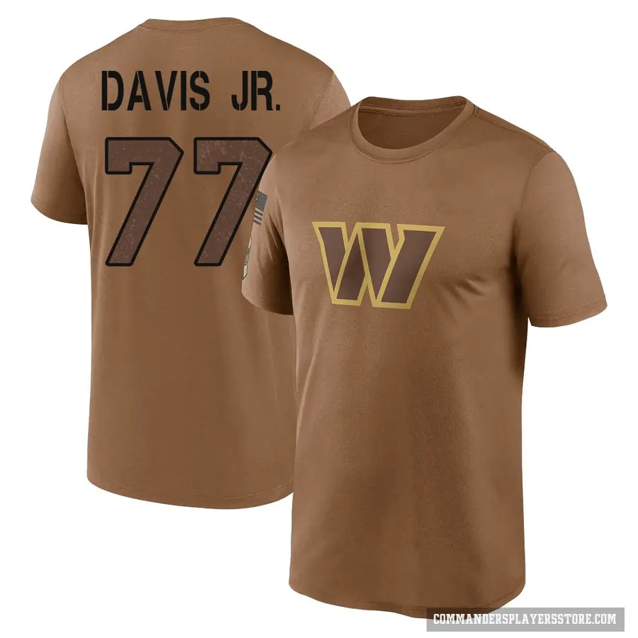 Youth ＃77 Carl Davis Jr. Washington Commanders Brown 2023 Salute To Service Performance T-Shirt