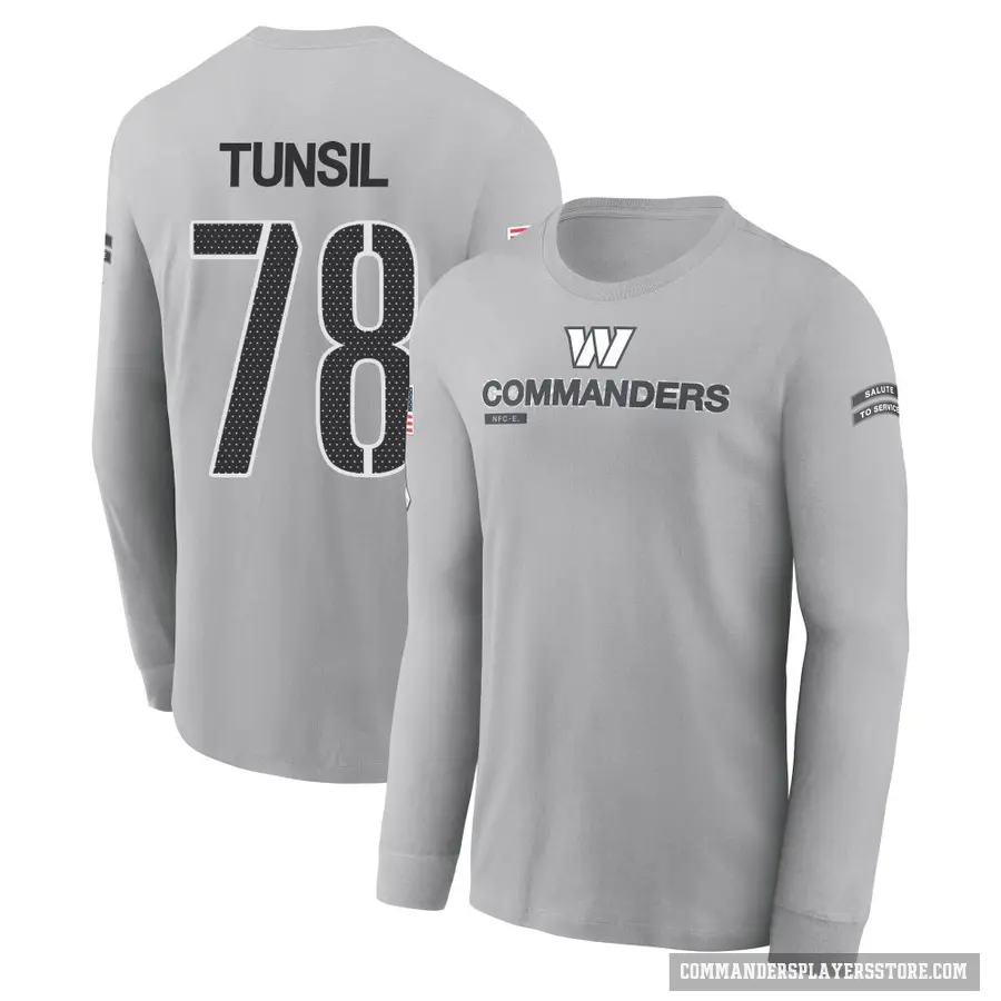 Youth ＃78 Laremy Tunsil Washington Commanders Gray 2024 Salute to Service Long Sleeve T-Shirt
