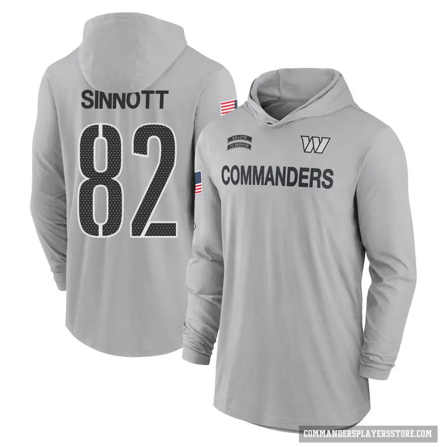 Youth ＃82 Ben Sinnott Washington Commanders Gray 2024 Salute to Service Lightweight Performance Long Sleeve Hooded T-Shirt